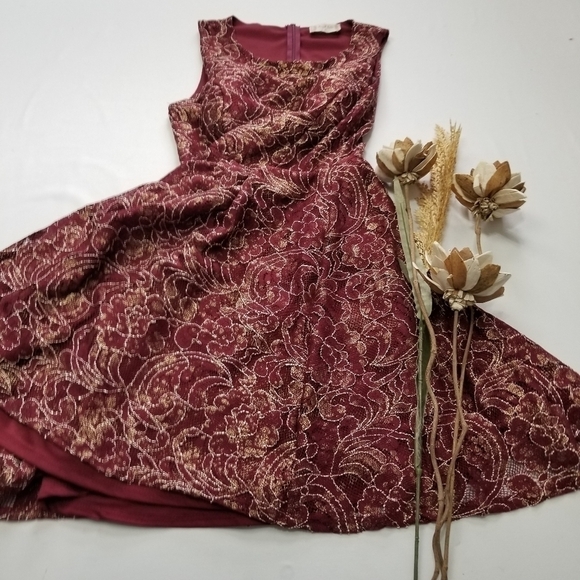 Altar'd State Red Gold Lace Embroider Dress Med - Picture 6 of 8